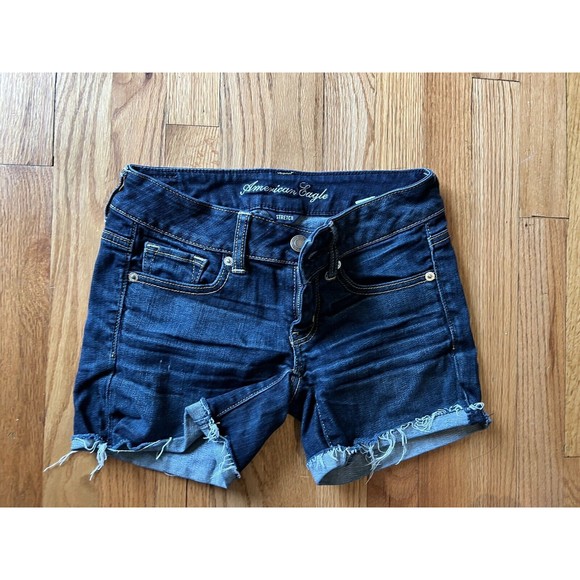 American Eagle Outfitters Stretch Womens Cuffed Jean Shorts Blue Size 2 - Picture 1 of 4